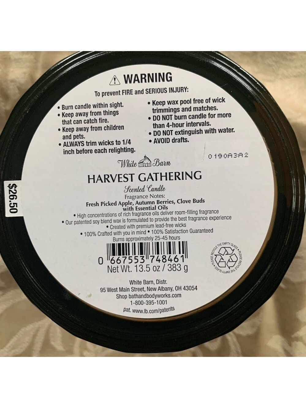 White Barn Harvest Gathering 3 Wick Candle - Picture 4 of 4
